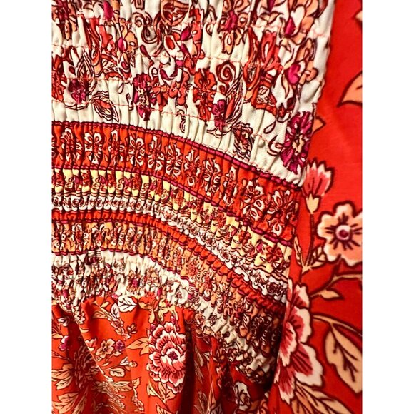 🍒 2/$20 🍒 Red Boho Flowy Long Sleeve Dress with V-Neck sz L - Picture 4 of 8